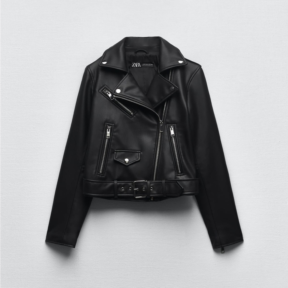 ZARA Faux Leather Biker Jacket - Black